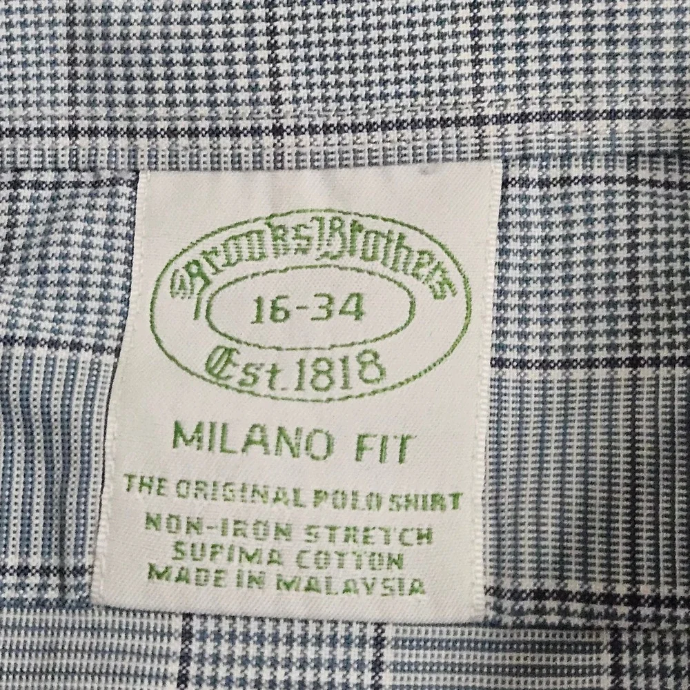 Brooks Brothers Milano Fit Plaid Dress Shirt Blue Gray Quiet Luxury  Ivy 16 34 - Picture 6 of 12